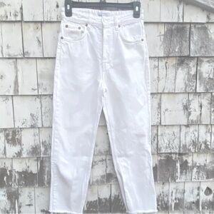 Zara Button Fly Raw Hem White Jeans